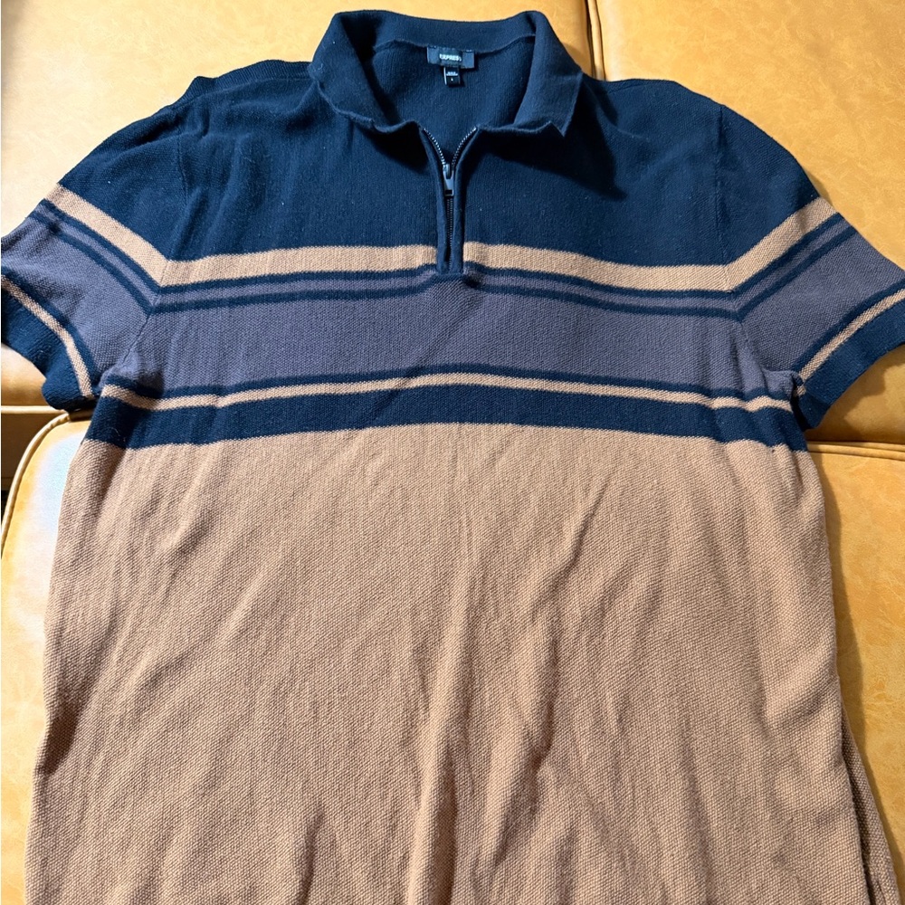 Express Short-Sleeve Zip Polo - Black & Tan